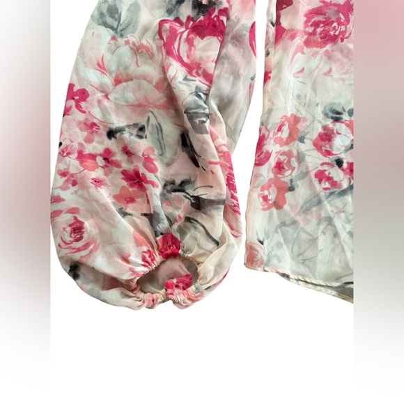 Floral Pink and White Shear Women's Blouse - Picture 3 of 7